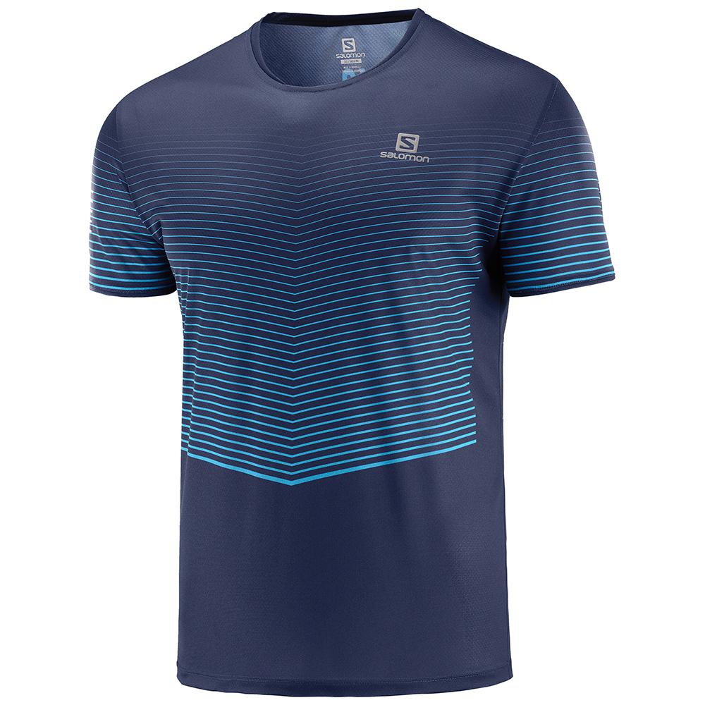 SALOMON SENSE M Philippines - Men's Tee Shirt - Navy | 237041-XGC